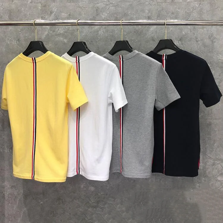 

THOM 2023 Fashion TB Brand T-shirts O-Neck Collar Striped Patchwork Short-sleeved Tees Men Women Cotton Couple Summer Clothing