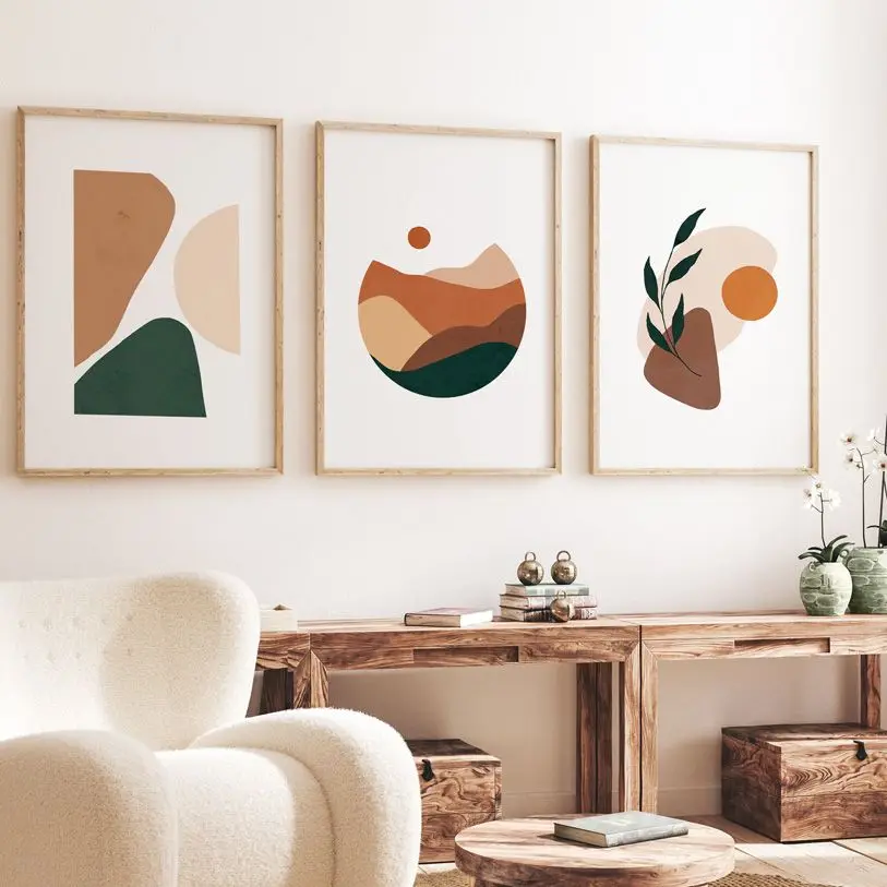 

Boho Abstract Geometry Sun Mountain Leaf Plant Wall Art Print Canvas Painting Minimal Poster Wall Picture Living Room Home Decor