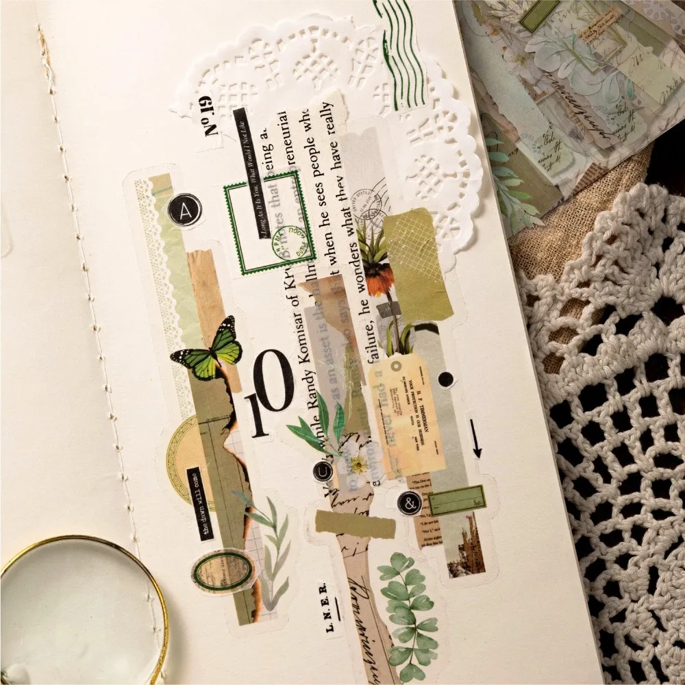20Pcs Vintage Long Strip Stickers Scrapbooking Diary Album Decor PET Flowers Butterflies Plants DIY Handmade Journal Supplies