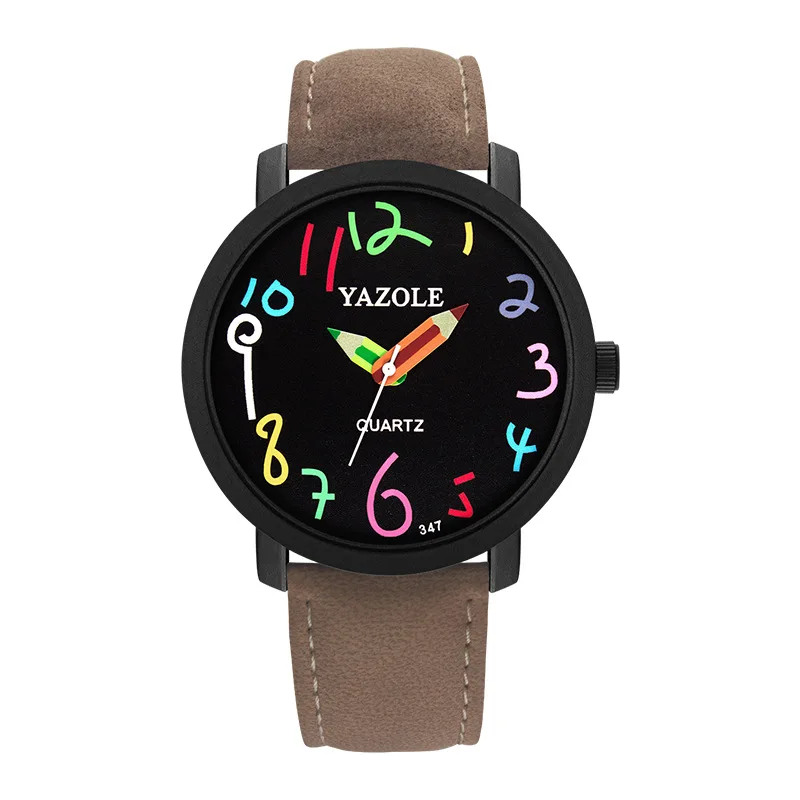 YAZOLE Children's Watch Creactive Pencil Pointer Quartz Watch Leather Belt Fashion Sport Watch for Kids Boys Girls Montre Enfant