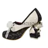 Bling Rhinestone Round Toe Women Pumps Shoes Strange With Panda High Heels 9.5CM Lace Up Design Marry Jane Shoes 1