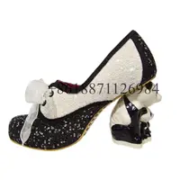 Bling Rhinestone Round Toe Women Pumps Shoes Strange With Panda High Heels 9.5CM Lace Up Design Marry Jane Shoes 1