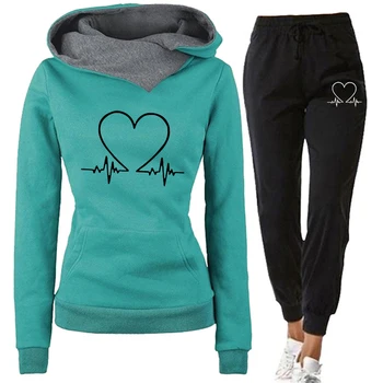 Tuta da donna Set da due pezzi Felpe con cappuccio calde invernali + Pantaloni Pullover Felpe Donna 1