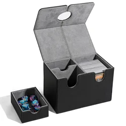 Premium PU Leather Trading Card Storage Box with Magnetic Closure - Elegant Card Holder (Black)