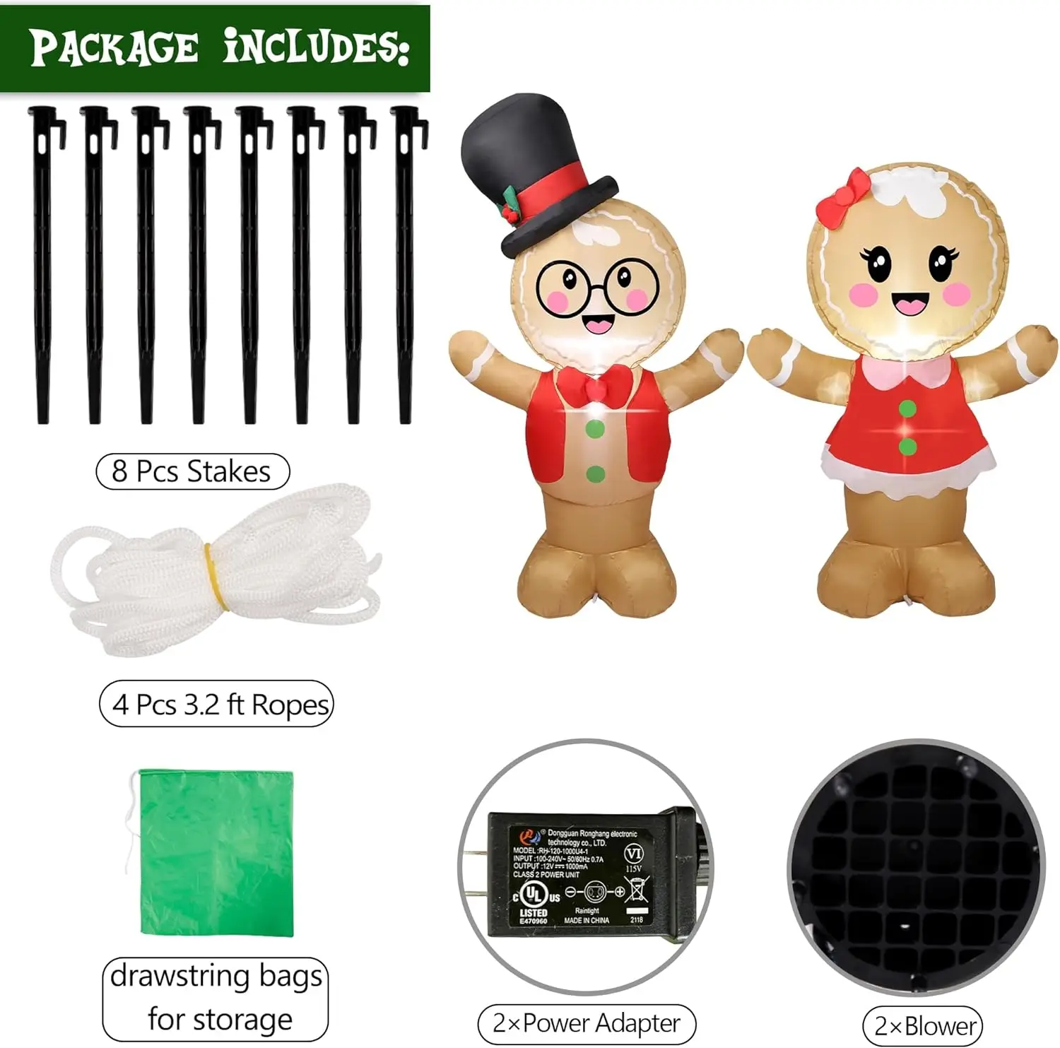Christmas Inflatable Decoration Valentine's Day Inflatable Couple Bear 5FT Blow up Welcome Gingerbread Man Couple Outdoor Decor 3