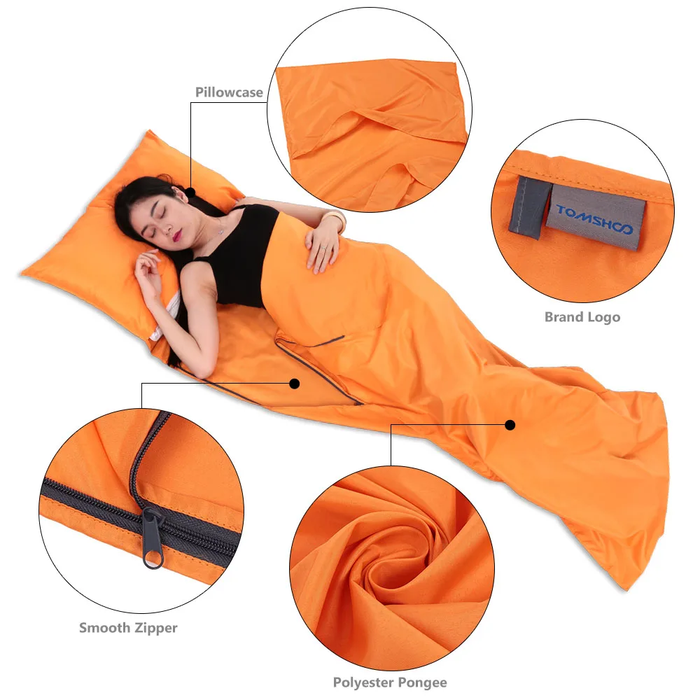 70*210CM Portable Polyester Sleeping Bag Liner with Pillowcase Lightweight Outdoor Travel Camping Hiking Business Trip Hotel