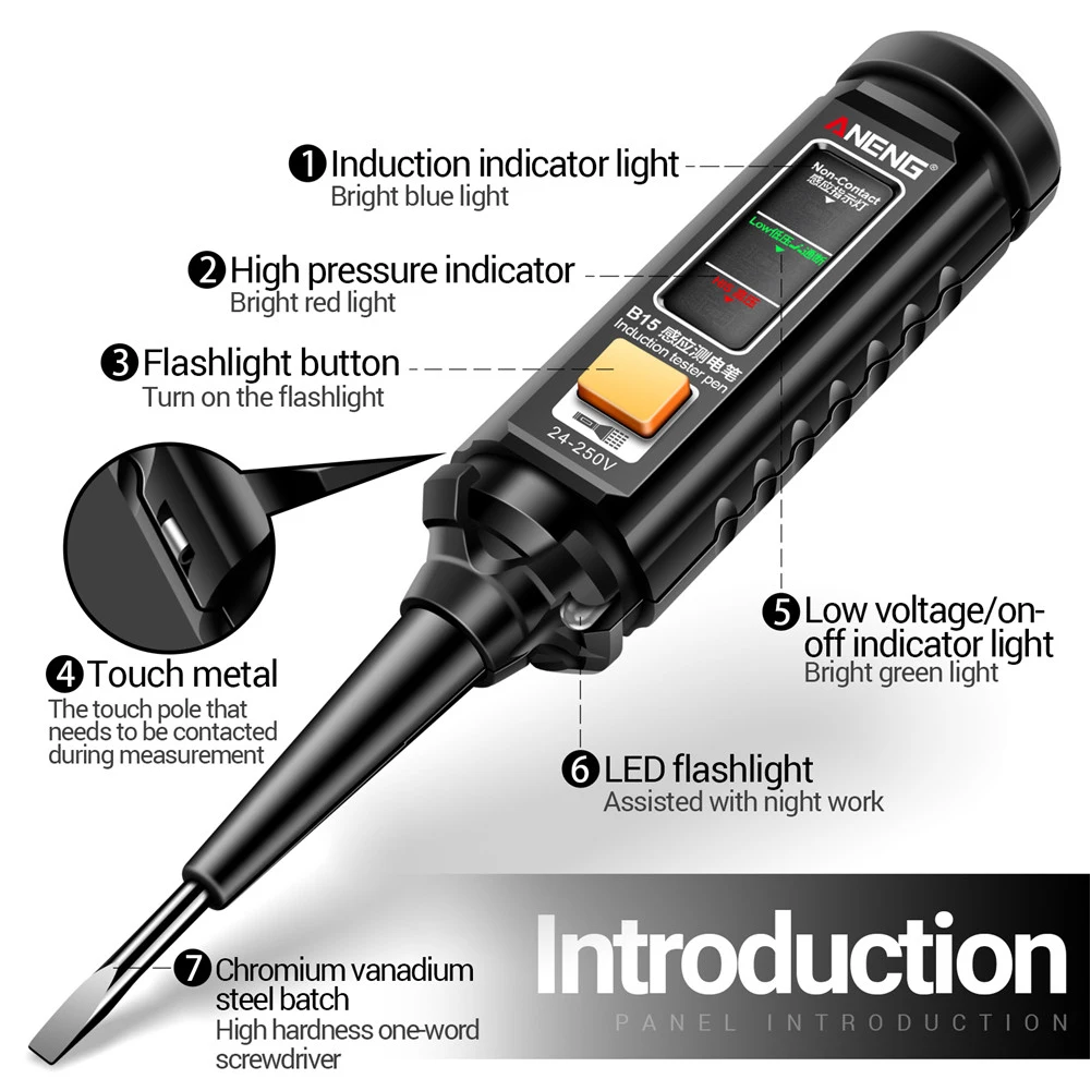 Circuit Test Pen ANENG B15 Induction Teste Pen Highlight Color Light Professional AC Voltage Detection Electrician Screwdriver Testing Tools