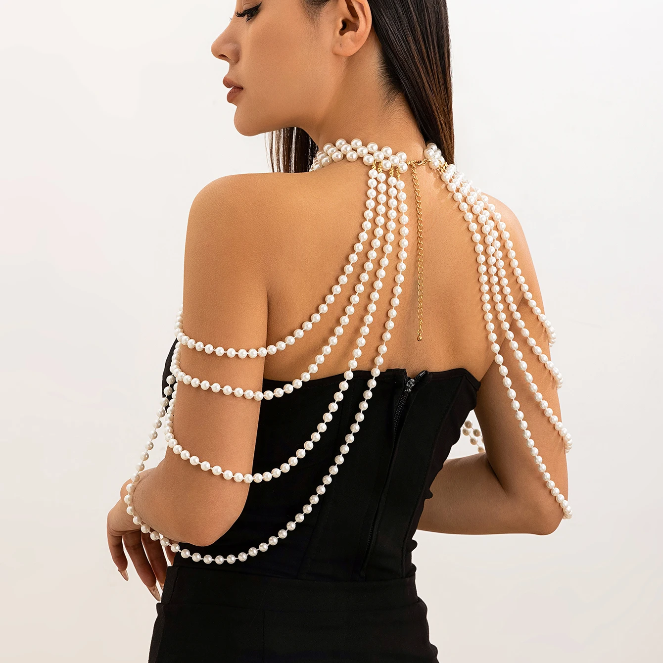 Ingemark new in 2024 wedding shawl imitation pearl shoulder chain necklace for women elegant shawl wedding jewelry accessories.