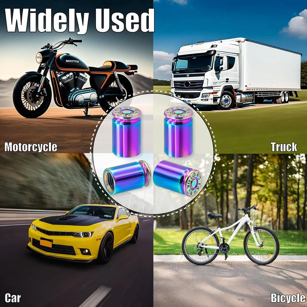 Enhanced Bullet Shell Tire Valve Stem Caps - Durable Aluminum Alloy Set (4 Pieces)