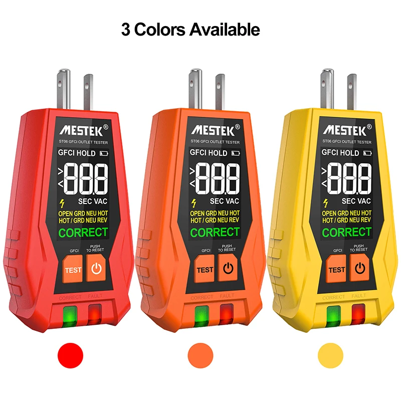 ST06 Socket Tester VA Color Screen Digital Display Outlet Checker GFCI Live Neuter Wire Test US Plug Ground Zero Line Meter 6