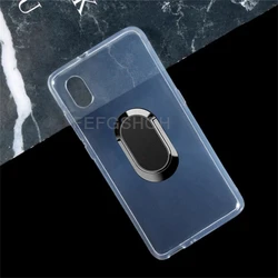 5.5 - Inch Soft Silicone Phone Case with Back Ring Holder Bracket - Alcatel 1B 2020 (Clear Tpu A Black)