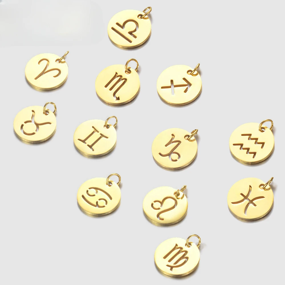 

New in Diy Stainless Steel 12 Zodiac Jewelry Luxury Gold Color Designer Charms Bracelet Making Necklace Anklet Matching Set Gift