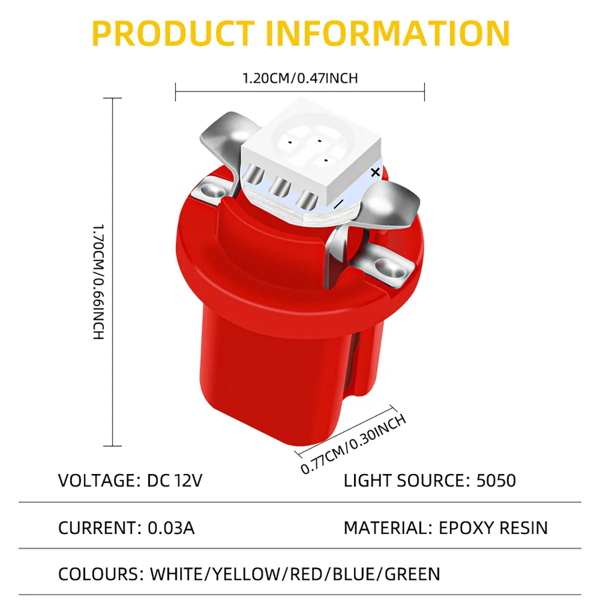 LED Per Tachimetro B8.5d / BAX10D - 5050 SMD - Rosso - 12V - Illuminazione Quadro Strumenti Auto