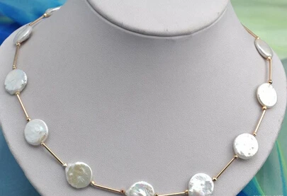 

Бесплатная доставка ожерелье из белого пресноводного жемчуга с монеткой 14-15 мм