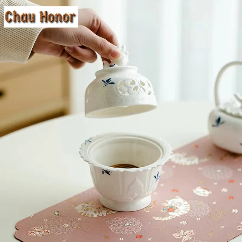 Hand-painted Butterfly Orchid Ceramic Fragrance Stove Chinese Censer Burner Holder Zen Incense Plate Sandalwood Teaware Ornament