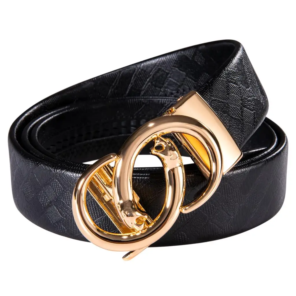 

Designer Black Leather Belts for Men Metal Gold Automatic Buckle Rachat Casual Cowskin Waistband Male Straps Barry.Wang