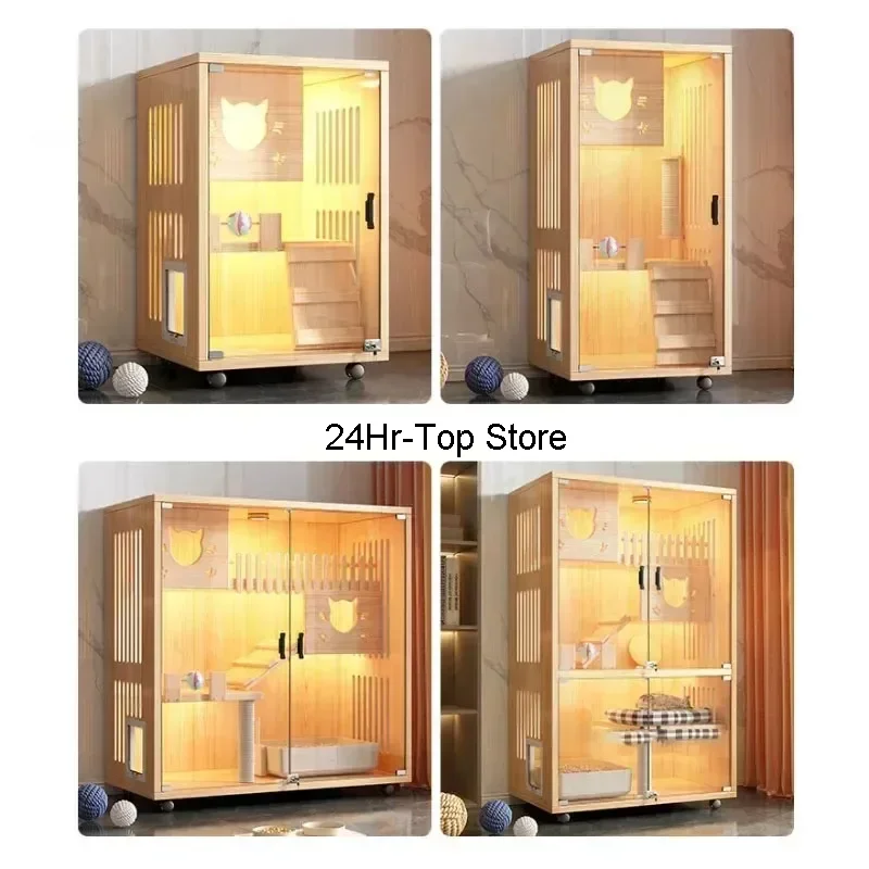 Solid Wood Cats Cage Villa Super Large Free Space Kitten House Indoor Cat Supplies Pet Nest Home Luxury Cat Cabinet Cage