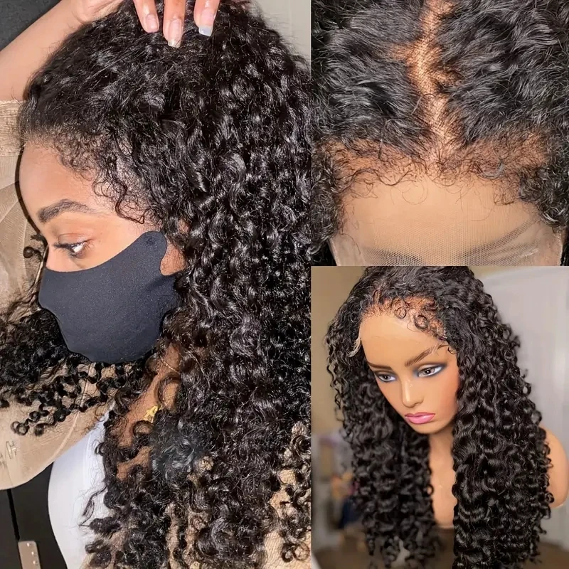 

4C Kinky Edges Baby Hair Lace Wig 13x4 HD Lace Frontal Wig Remy Deep Wave Human Hair Wig For Women Curly Edges Wigs 180% Density