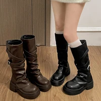 Vintage Thick Heel Women Knight Long Boots Fashion Slip On Knee High Booties Autumn Winter Shoes Zapatos De Mujer - Image 6