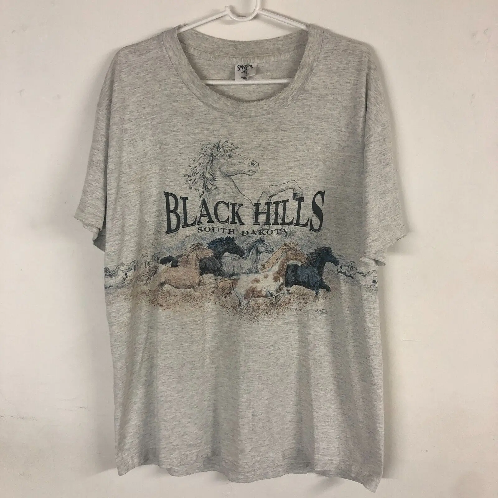 Anni '90 Sansegal Black Hills South Dakota Horses Maglietta Extra Large Grigia Da Uomo Maniche Lunghe O Corte