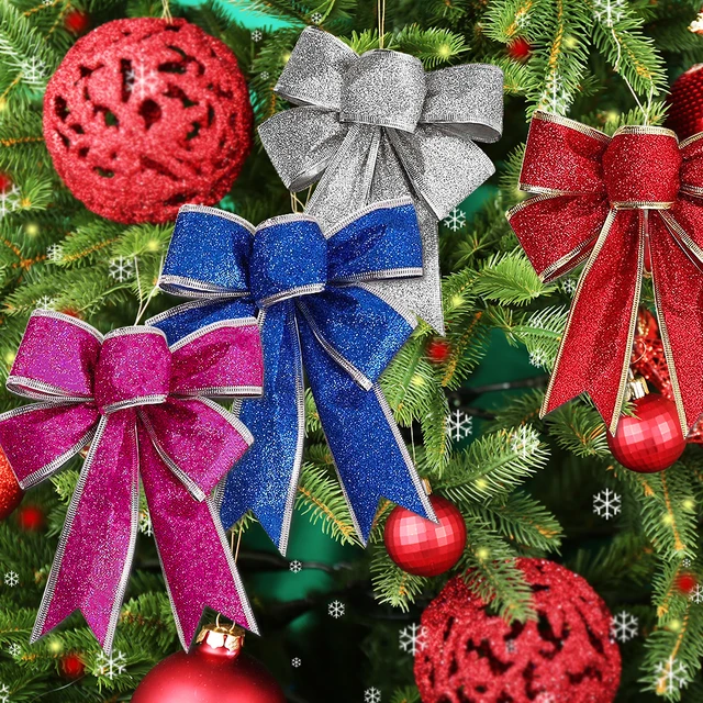 6 Pcs Christmas Ribbon Bow Waterproof Xmas Bow Red Bows Window Christmas  Bowknot