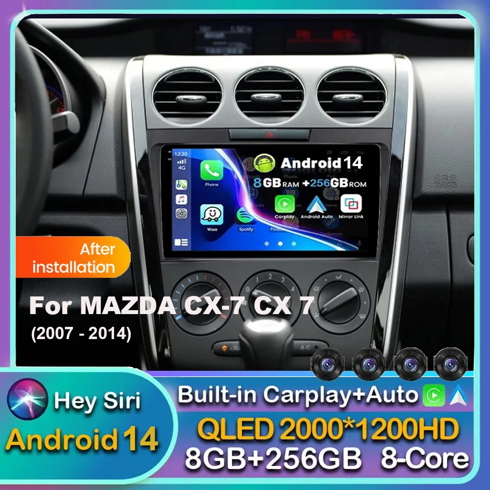 Car Multimedia Player Android 14 Carplay Auto For MAZDA CX-7 2007-2014 Radio Video Stereo DSP