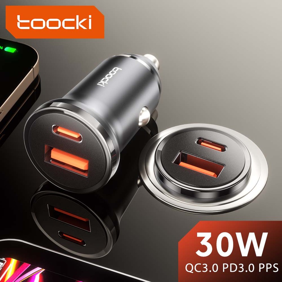 Toocki 30W Car Charger Fast Charing USB Type C PD QC3.0 For iPhone Smausng Xiaomi Huawei Honor Realme USB C Car Phone Charger