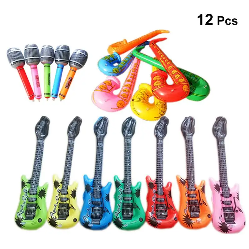 12pcs Children's Pvc Inflatable Guitar Balloon Musical Instrument Toy Microphone Guitar Saxophone Radio Lute Party Props Gift