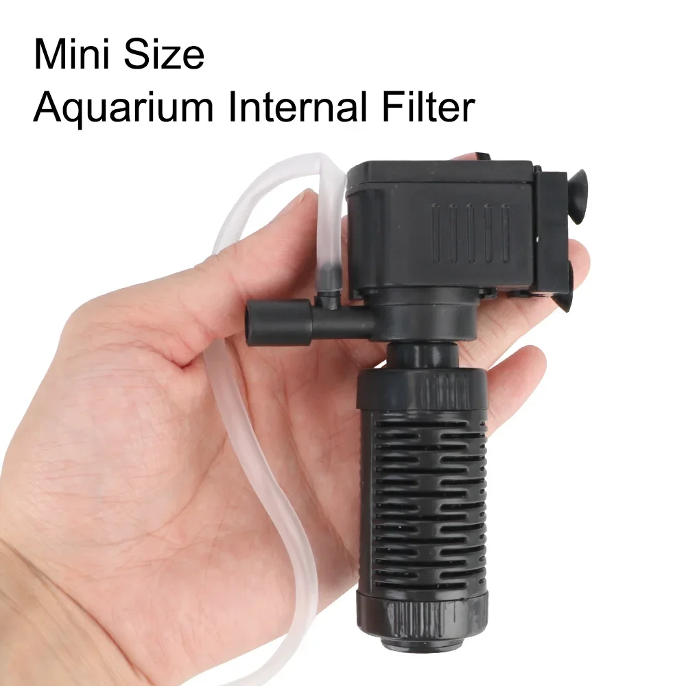 Mini Fish Tank Filter, Quiet Submersible Aquarium Pump for Fresh/Saltwater,200L/H with Oxygen Pump, EUPlug, Easy Clean