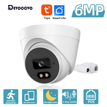 Tuya 6MP Filo CCTV IP Dome Telecamera di sicurezza Audio bidirezionale Telecamera di videosorveglianza POE interna Telecamera IP di monitoraggio per visione notturna a colori