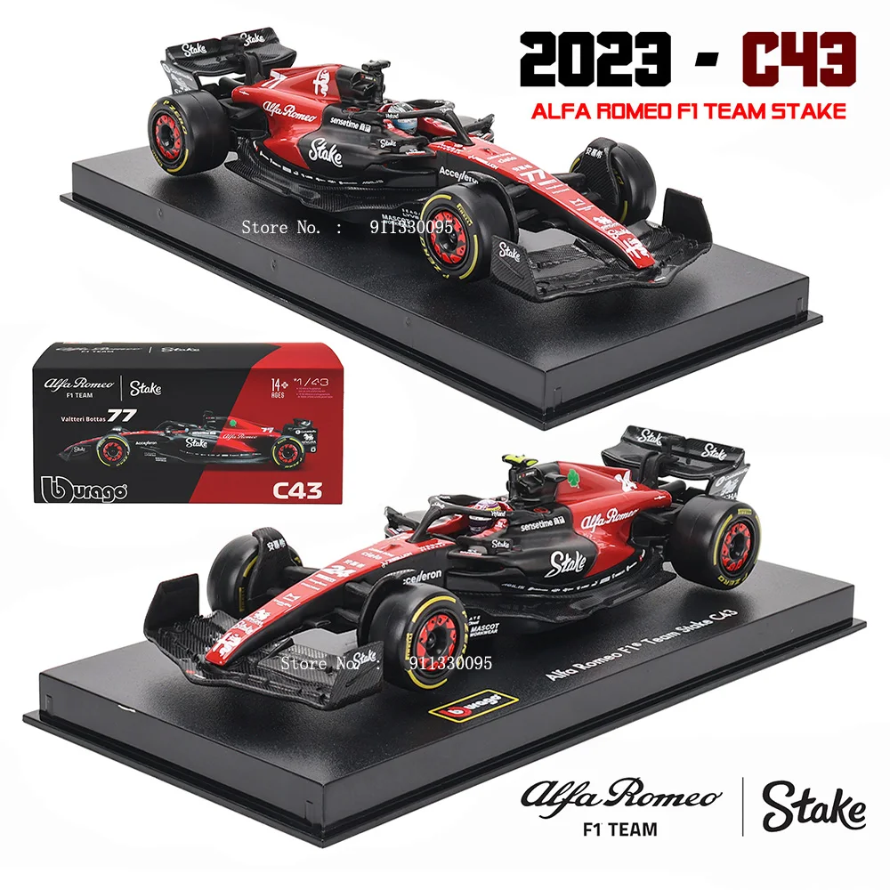 Bburago 1:43 F1 2023 24# Zhou Guanyu Alfa Romeo F1 Team Stake C43  77# Valtteri Bottas Alloy Car Die Cast Car Model Competition