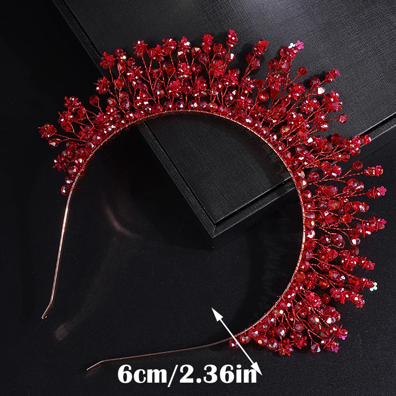 Trendy Red Crystal Bridal Crown Wedding Hair Accessories Woemn Headdress Party Jewelry Bride Headpiece Tiara Bridal Headwear hair accessories bridal hair accessories crown headband bridal jewelry set