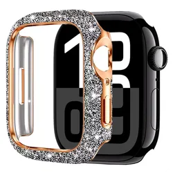 Elegant Women's Crystal Diamond Protective Case for Apple Watch - Screen Glass Protective Shell (Silver)