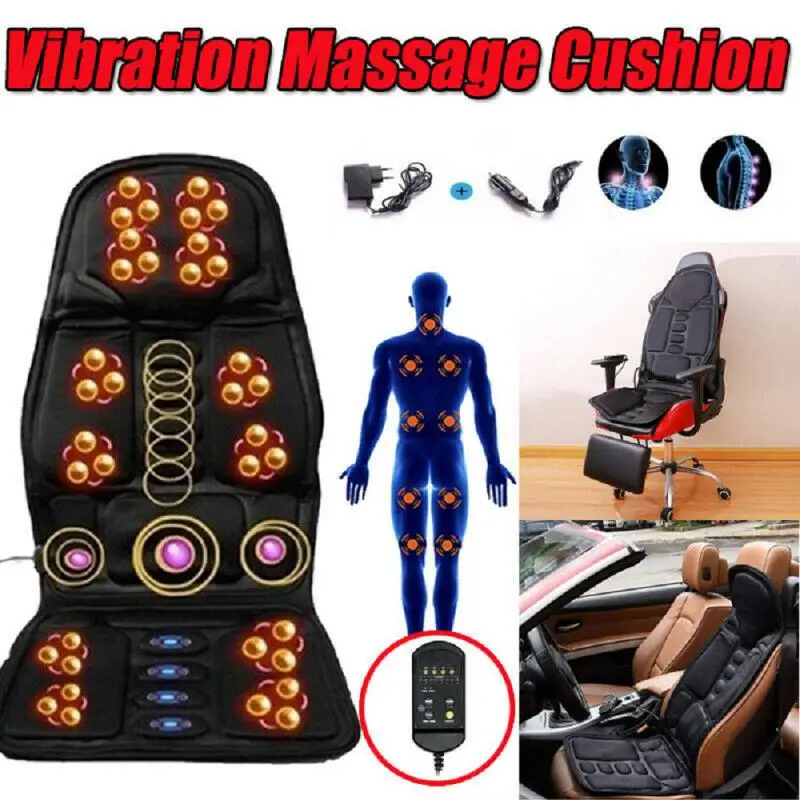 Electric Heating Vibrating Back Massager Portable Massage Chair Cussion Seat Pad For Car Home Office Lumbar Neck Pain Relief