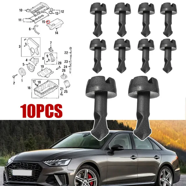 10pcs Car Engine Cover Cylinder Head Clips Lock Pin Screw Sealing Stud Fastener Clamps Accessories for Audi A4 A6 A8 N90642001 1