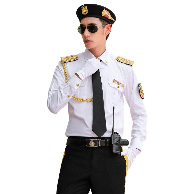 Male Security Guard Shirt Overalls Suit High Quality Men Pilot Captain White Long Short Shirt Office Work Dress anti static dust proof work clothes overalls painters work coveralls paint spray suit overall suits clothes workwear uniform