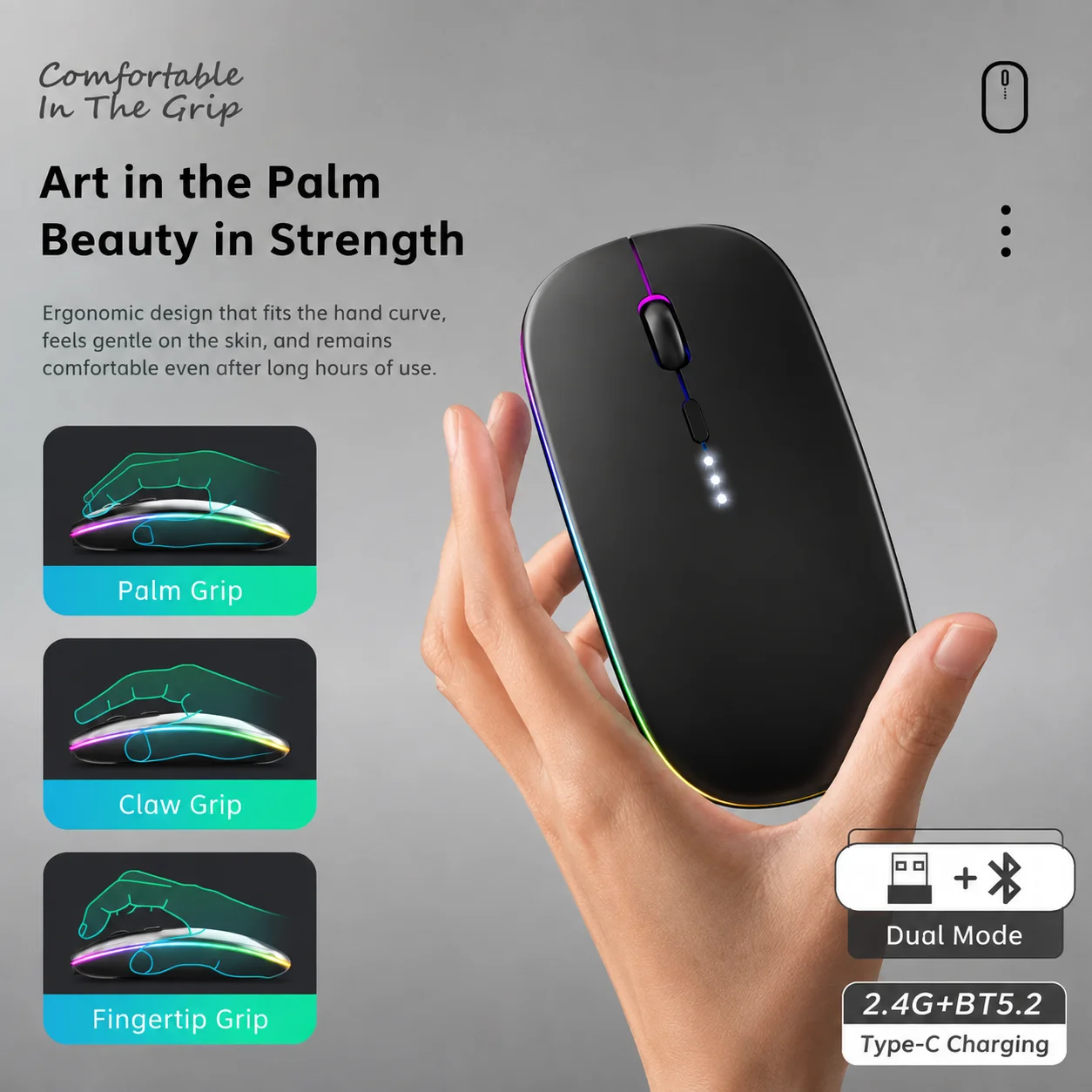 Ergonomic Wireless Bluetooth Mouse with USB Receiver