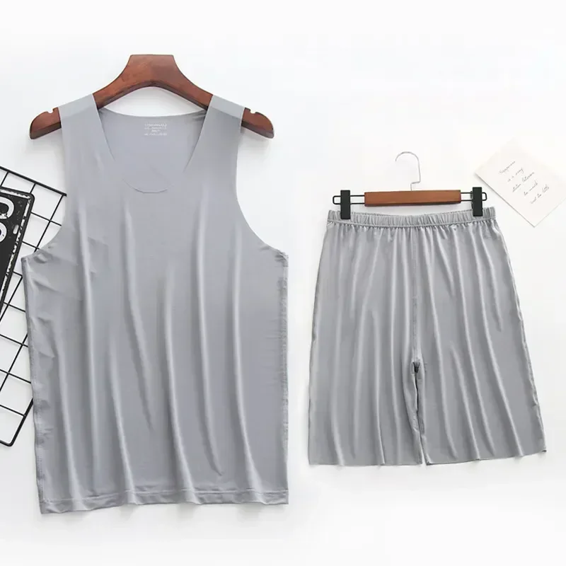 

Shorts Neck Sleeveless Summer Pajamas Round Traceless Suit Casual Clothes Ice Vest Home Thin Men's