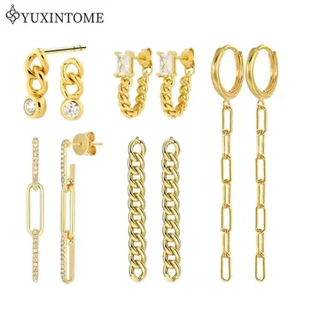 925 Sterling Silver Ear Needle Large Chain Pendant Earrings Minimalist Vintage Gold Earrings For Women Exquisite Party Jewelry