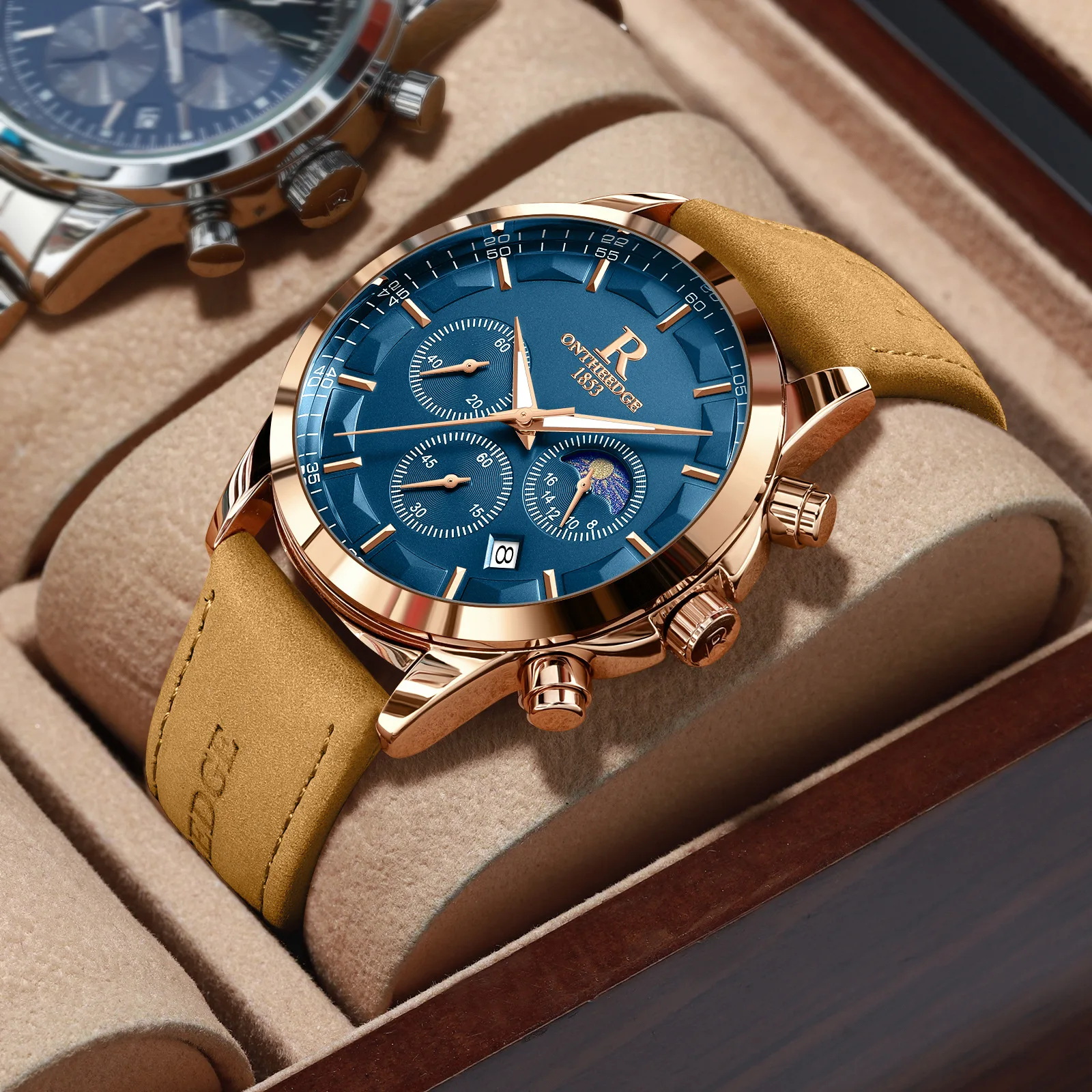 Orologio da uomo multifunzionale impermeabile di marca svizzera ONTHEEDGE, nuovo orologio al quarzo alla moda, in vendita in live streaming. - Image 6