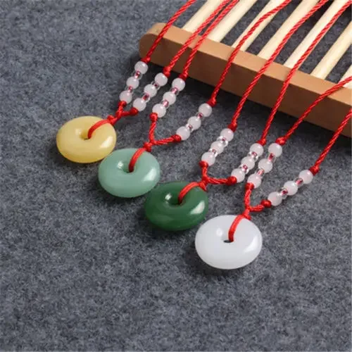 Pendant Necklace Natural Multicolor Jade Doughnut Pendant Agate Necklace Fashion Accessories for Women Men