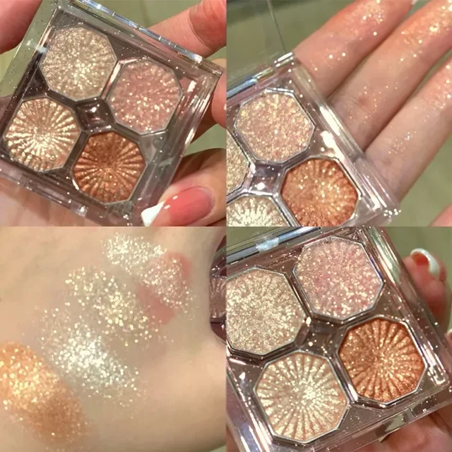 4 Colors Caramel Brown Eye Shadow Palette Pearly Matte Earth Color Eyeshadow Shiny Sequins Eye Pigments Lasting Makeup Glitter
