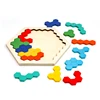 Wooden Hexagon Puzzle Geometric Tangram Jigsaw Shape Pattern Block Brain Teaser Toy Color Recognition Logic IQ Montessori Toy 4