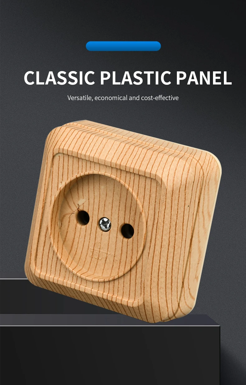 Description Picture 2 of itemWESA Wood Wall Mount Socket EU Standard Electrical Outlett Vintage Imitation Wooden Color Power Socket Flame Retardant Plastic