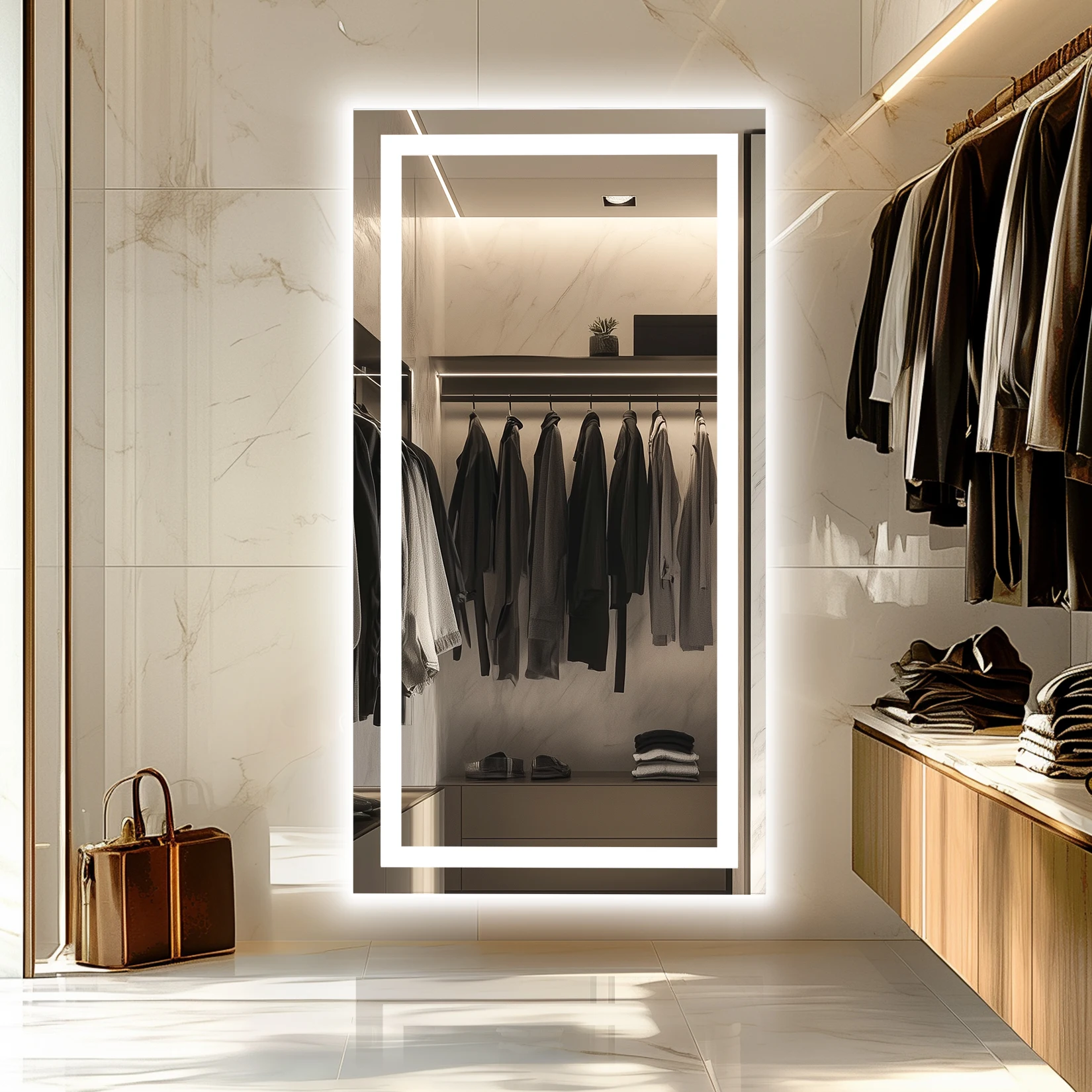 Extra Long Rectangle LED Bathroom Mirror with Bluetooth Speaker Front-lit and Backlight Vanity Mirror Smart Anti-fog 3