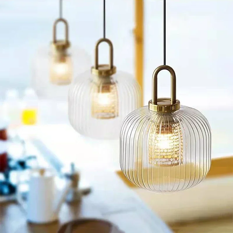 Nordic Designer Glass Stripe Pendant Lights Lighting LED Pendant Lamp Living Room Kitchen Fixtures Indoor Home Decor Luminaria
