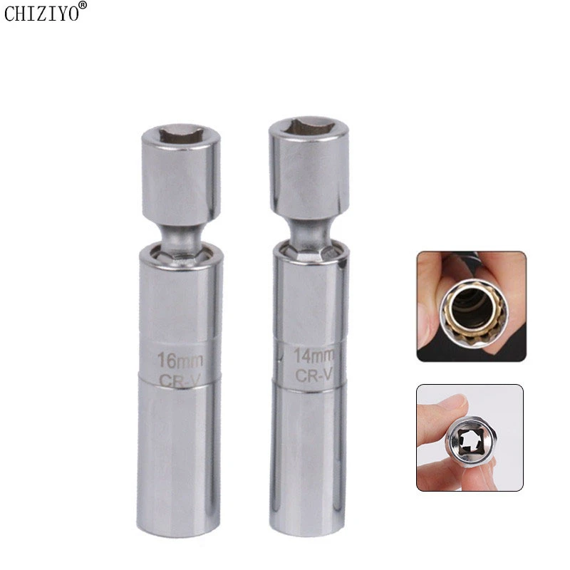 14mm 16mm Car Spark Plug Socket Removal Tool Universal Joint With Flexible Socket 3/8