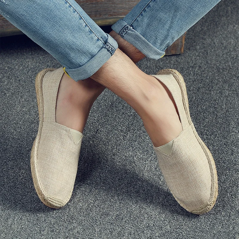 Summer Fisherman Shoes Canvas Straw Woven Sole Comfortable Simple Comfortable Women's Casual Shoes Men Vulcanized Shoes 5