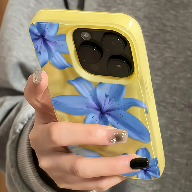 Blue Lily Flower Elegant Pattern Shockproof Soft Phone Case Cover