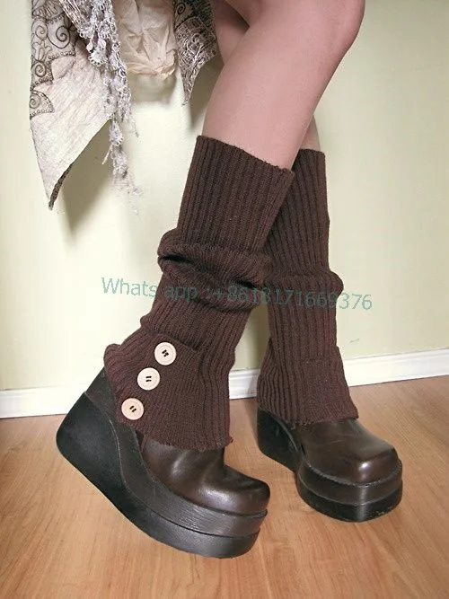 

Dress Cute Square Toe Brown Wedge Boots Warm Mid-calf Fuzzy Slouchy Platform Shoes Women Punk Piping Hiker Shoes Fashion